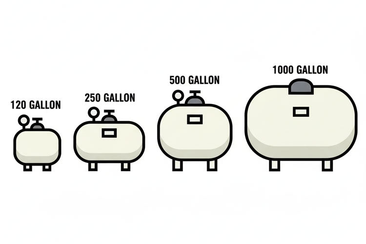Four propane tanks side by side
